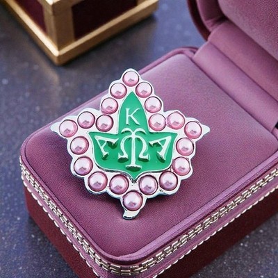 AKA Alpha Kappa Alpha Brooch Green Logo with Pink Pearls