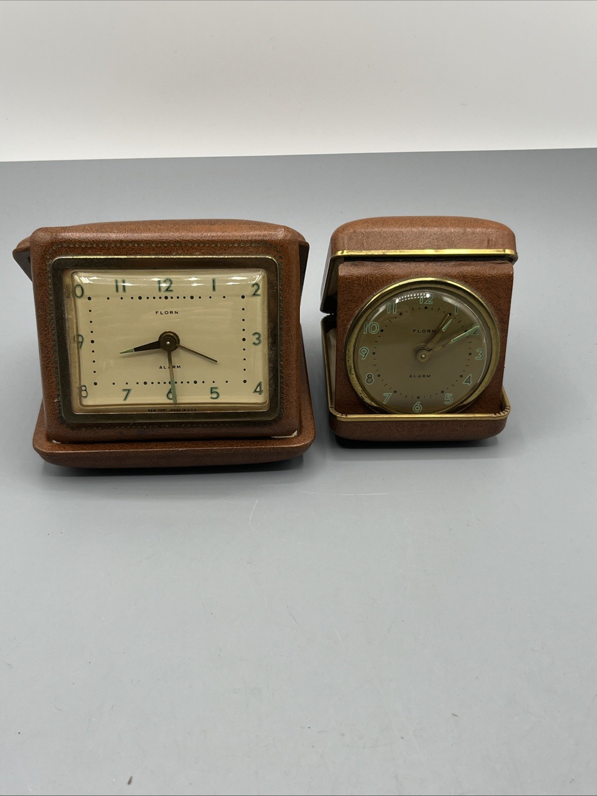 (2) Vintage FLORN Travel Alarm Clock Lot Made In The USA- Untested