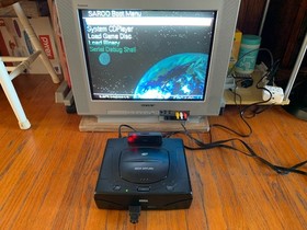 Sega Saturn black console system + Saroo cartridge + wireless controller lot