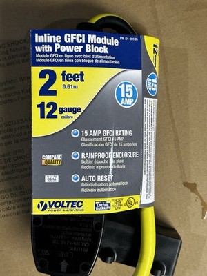 2ft Voltec Inline GFCI w/ Power Block Rainproof PN 04-00105