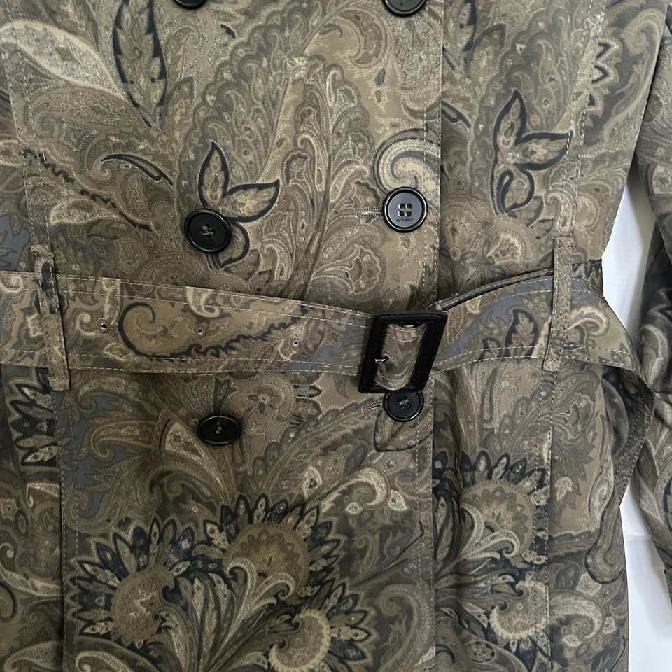 Vintage ETRO Milano Italy Real Rabbit Fur Belted Trench Coat Paisley 42/US 6-8 - Image 4 of 4