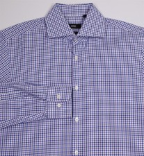 Hugo Boss Sharp Fit Purple Blue Gingham Check Dress Shirt 15-34/35