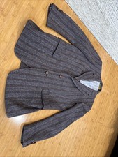 Vintage Lands  End Charter Wool Blazer 42L Herringbone Brown Harris Tweed