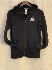 Reebok Youth Size 18 Black Hoodie Fleeced Lined Front Zip Good Condition 