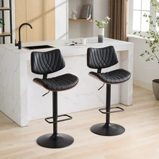 PU Leather Adjustable Bar Stool Counter Height Chair with Backrest 360°Swivel