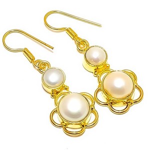 Authentic Natural Fresh Water Pearl 18k Yellow Gold Plated Earring 1.64" E7-318