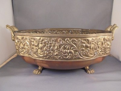 Antique Vintage Copper & Brass Eagle Hdld Paw Footed Embossed Planter Ferner