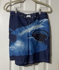 Ocean Pacific OP Board Shorts Boys Large 10/12 Shark Print Blue