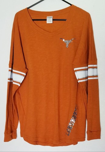 PINK Damen Texas LONGHORNS Longsleeve VNeck Pailletten LARGE
