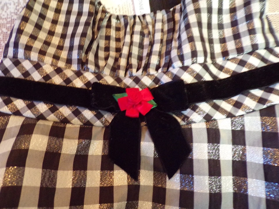 Vestido de vacaciones negro y plata a cuadros rojo roseta faja sin mangas Bonnie Jean 2T Foto 2 de 4