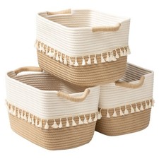 Woven Storage Bin Set of 3, Cotton Rope Basket for Organizing, Boho Storage B...