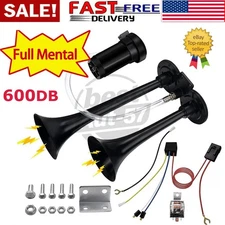 Super Loud Dual Trumpet Air Horn Kit with Compressor for Any 12V Vehicles Trucks