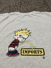 Vintage 2000  s Y2K Buy American Calvin And Hobbes Peeing T Shirt Size 3XL Rare