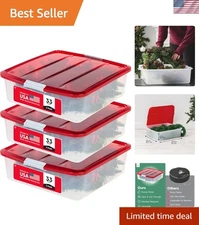 33 Qt. Holiday Wreath Storage Container Box with Lid, 3-pack, Stackable Under...