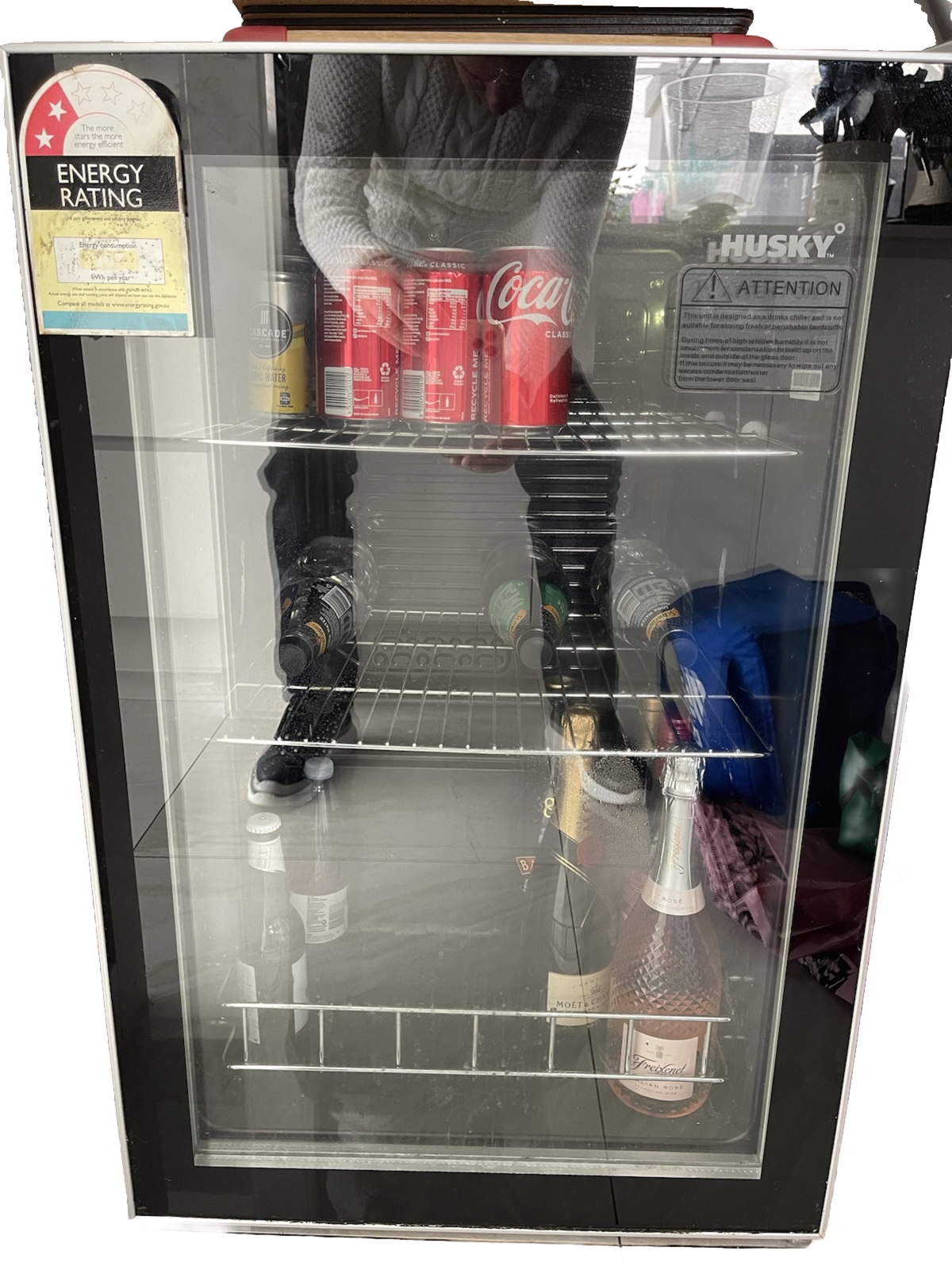 Husky 130L AntiCondensation Glass Door Bar Fridge Silver HUS130HDSIL eBay