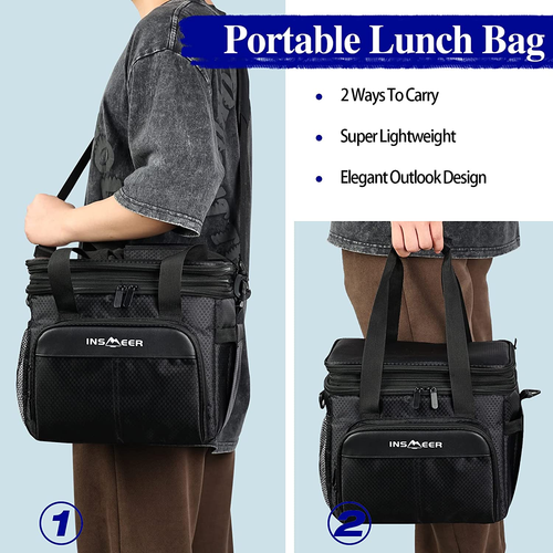 Large Lunch Bag,Lunch Box for Men, 2 Layer Lunch Cooler Lunch Bags for Work,Insu - Picture 6 of 8