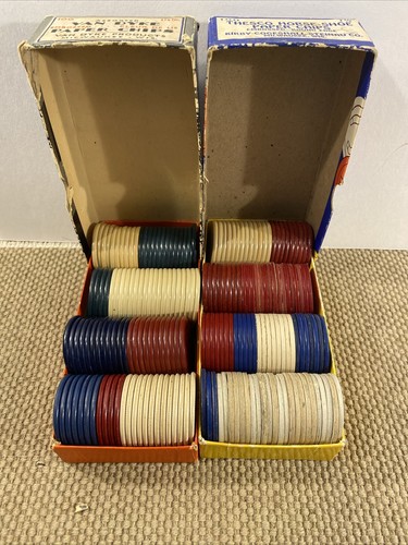 Vintage Posten 192 TON Bakelit Papier POKERCHIPS Rams Kopf geprägt Pferdeschuh - Bild 20 von 24