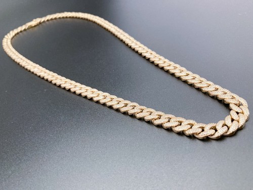 LUX Collection Men's Gold Plated Sterling Silver Miami Curb Chain with CZ's 26.5 - Picture 3 of 6