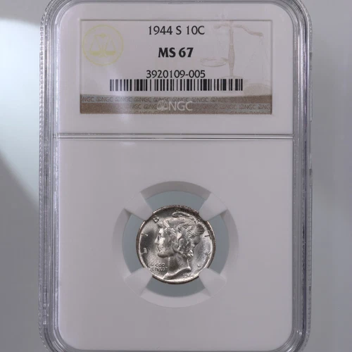1944-S Mercury 10C NGC Certified MS67 San Francisco Silver Dime Coin