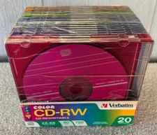 Verbatim CD-RW Rewritable Discs 700MB 2X-4X Slim Case Colors 20 Pack Sealed