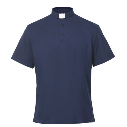 T-Shirt Herren Klerus Poloshirt Priester Vikar Pastor Tops mit Kleriker Tab Kragen - Bild 33 von 38