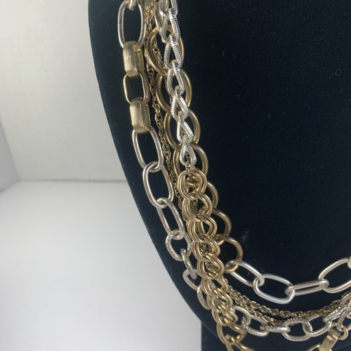 Collana bigiotteria vintage anni 80 tono argento e oro girocollo 5 fili~17~scatola~regalo - Foto 3 di 13