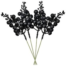 14 Pack Christmas Glitter Berries Stems, 7.8Inch Artificial Christmas Black