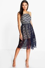 Navy Crotchet Corded Dress Boohoo Size 10