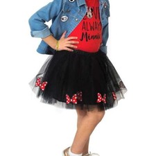 Disney Minnie Mouse Girls Skirt Size 5/6 Lined Tule Tutu Black Red