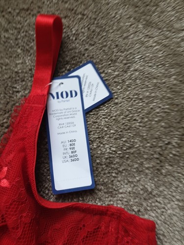 Mod By Parfait Size 36DD Cup Underwired Bra Hot Red Lace Cups New - Picture 10 of 10