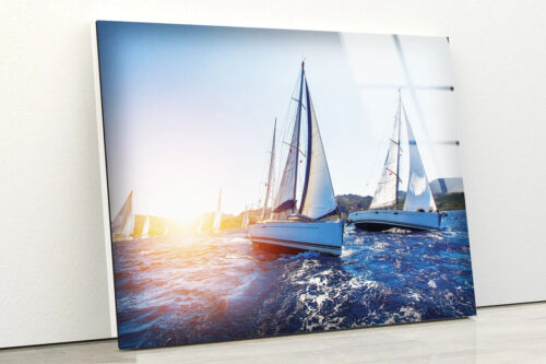 Boats on Sea Photograph Acrylic Glass Print Tempered Glass Wall