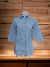 Oobe Button Front Shirt Women’s Sz S Light Blue 3/4 Sleeve Classic Minimalist