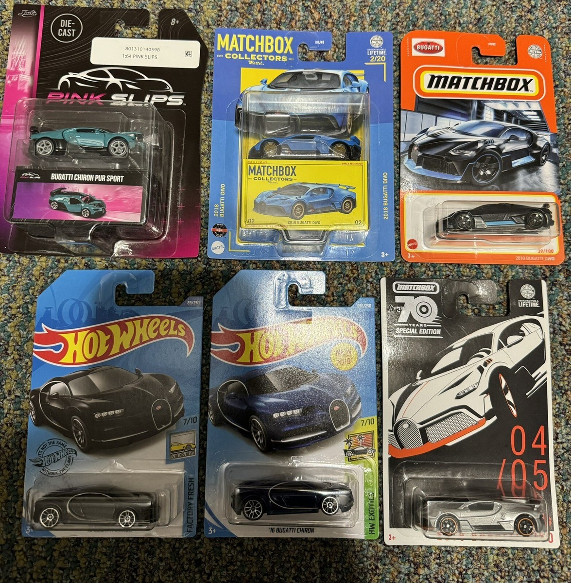 Hot Wheels,Matchbox,Pinks Lot Of (6) Bugatti Chiron(3) ,Bugatti