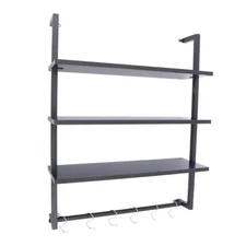 3 Tiers Waterproof Bathroom Shelf Wall Mounted Shelf with Towel Bar 6 Hooks NEW