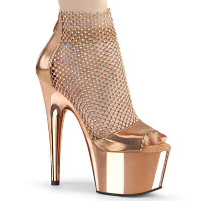 BLACK OR ROSE GOLD 7'' STONES MESH SANDAL-ELASTIC ANKLE BAND  6 7 8 9 10 11 12