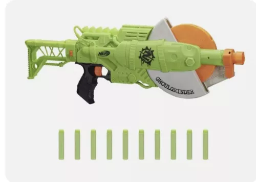 NERF Zombie Strike Ghoulgrinder Blaster W/ Rotating 10 Dart Wheel- 10x Elite