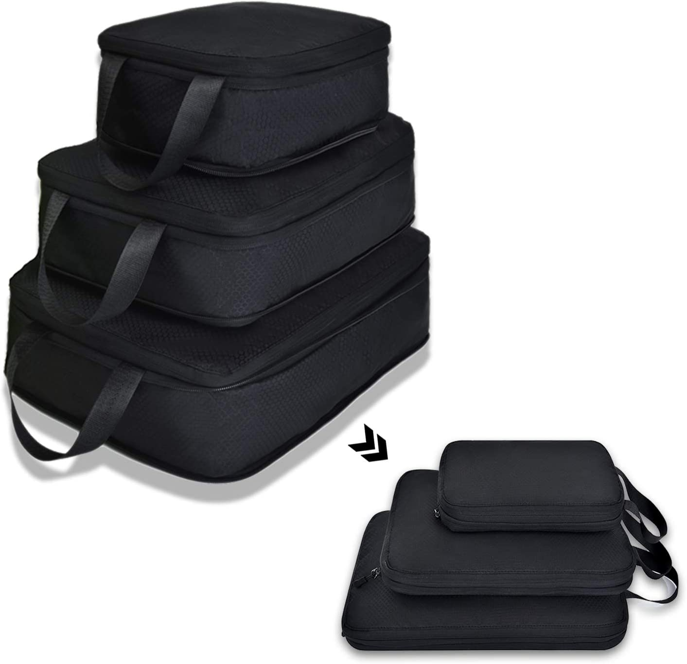 Expandable 3Pcs Black Travel Compression Packing Cubes for Organizing-image