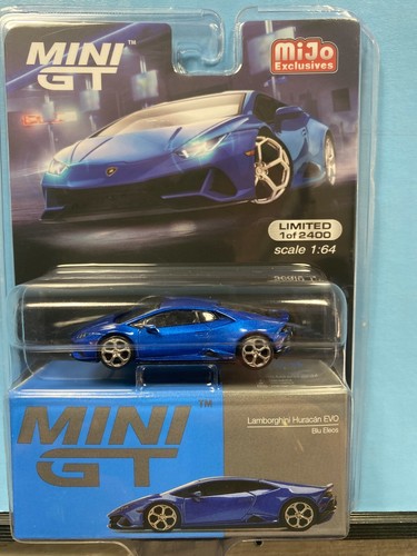1/64 MINI GT MIJO EXCLUSIVES LAMBORGHINI HURACAN EVO BLU ELEOS BLUE 1 OF 2400 - Picture 1 of 2