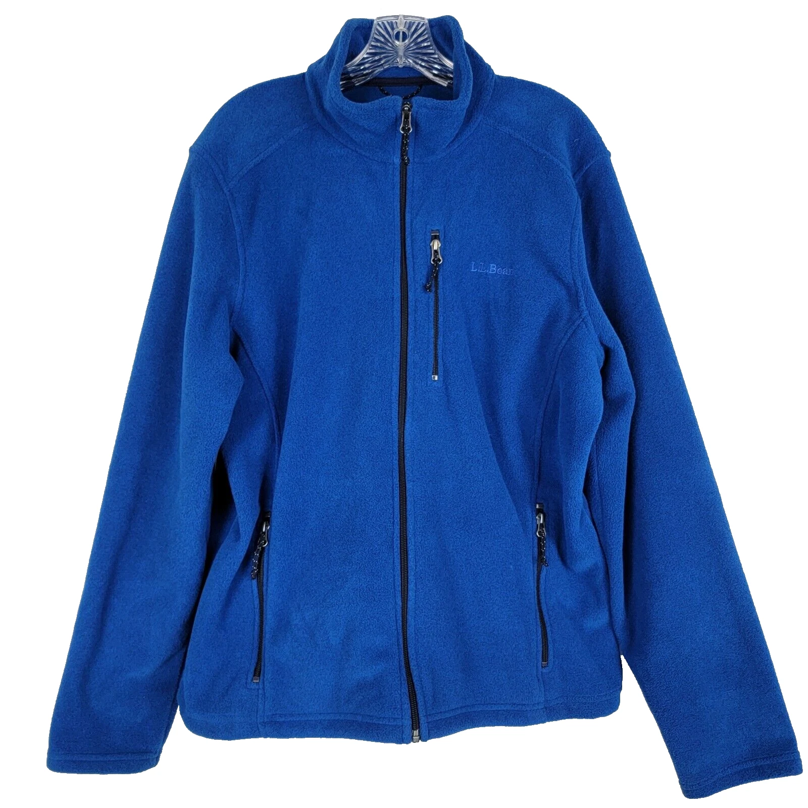 LL Bean Mens Fleece Jacket Size Large Blue Soft Shell Knit Full Zip Long Sleeve