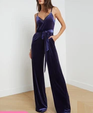 L'agence Womens Niche Velvet Suspender Waist Jumpsuit Trousers Large Size