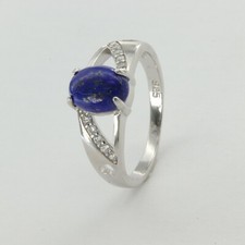 Size 7 1/2 - Size 7.5 BLUE LAPIS LAZULI Ring 925 STERLING SILVER - Rhodium 128