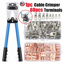 60PCS Cable Lugs Copper Ring Crimp Terminal/Plier Car Battery Wire Connectors