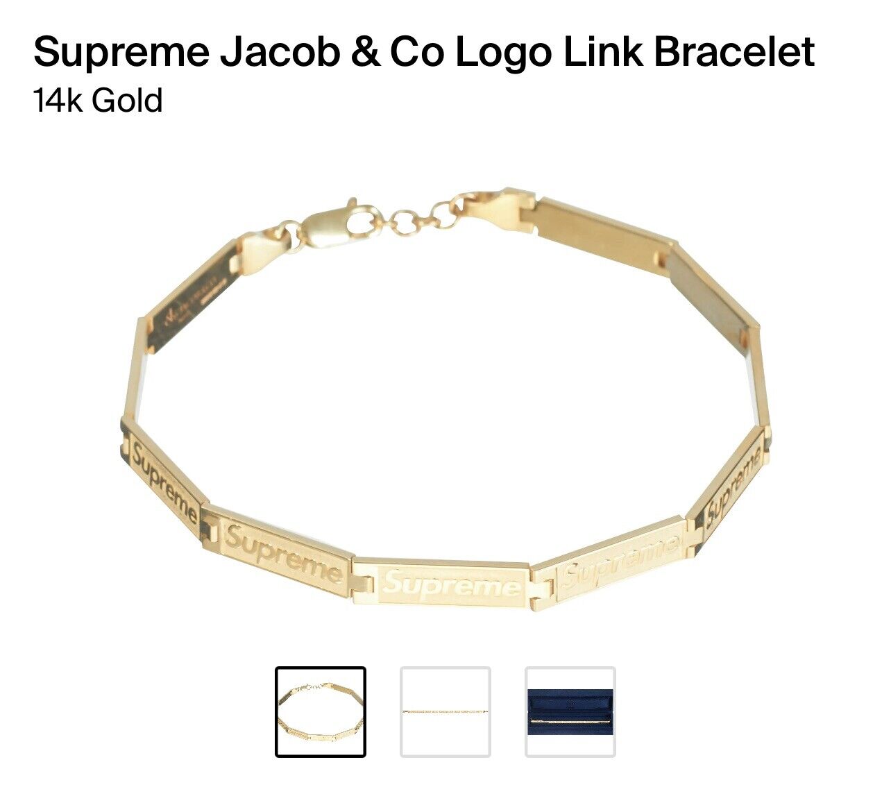 Supreme Jacob & Co Logo Link Bracelet solid 14k S/M Small Medium