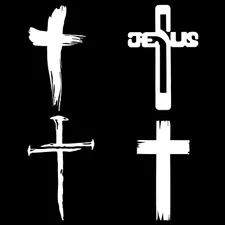 Pack of 4 Religious Cross White Vinyl Decals Car Truck Window Laptop Notebook