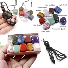 10 Pcs Natural Chakra Tumbled Stone with Interchangeable Macrame Pouch Bag