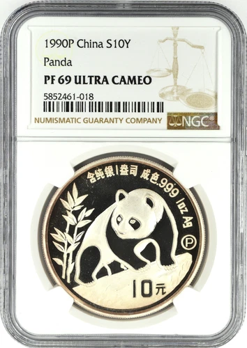 1990P 1oz .999 FINE SILVER CHINESE PANDA S10Y NGC PF 69 ULTRA CAMEO