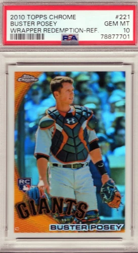 Buster Posey 2010 Topps Chrome Wrapper Redemption Refractor RC #221 PSA 10