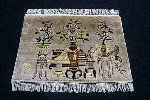 Seidenteppich China 93 x 64 cm Seide Orient Teppich Vasen Motive Handgeknüpft - Bild 8 von 10