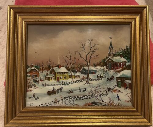 Milton Bond Original Vintage Reverse Painting on Glass Signed And Dated 1977
