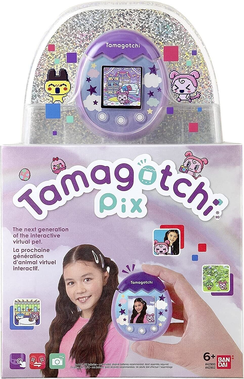 Tamagotchi Pix Sky Purple Virtual Digital Pet w/ Camera Pics Ban Dai NEW SEALED!-image